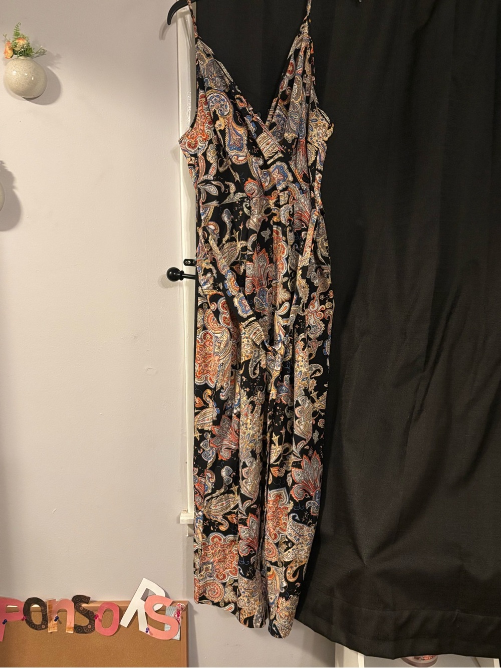 SHEIN Black Paisley Jumpsuit with Coral, Blue and Cream Accents